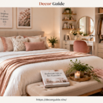 Elegant bedroom ideas for females featuring a cosy bed, vanity area, organised wardrobe, and soft feminine decor.