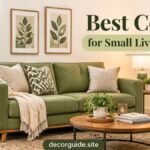 Best couch for small living room featuring a sage green sofa, natural wood furniture, and cozy neutral decor